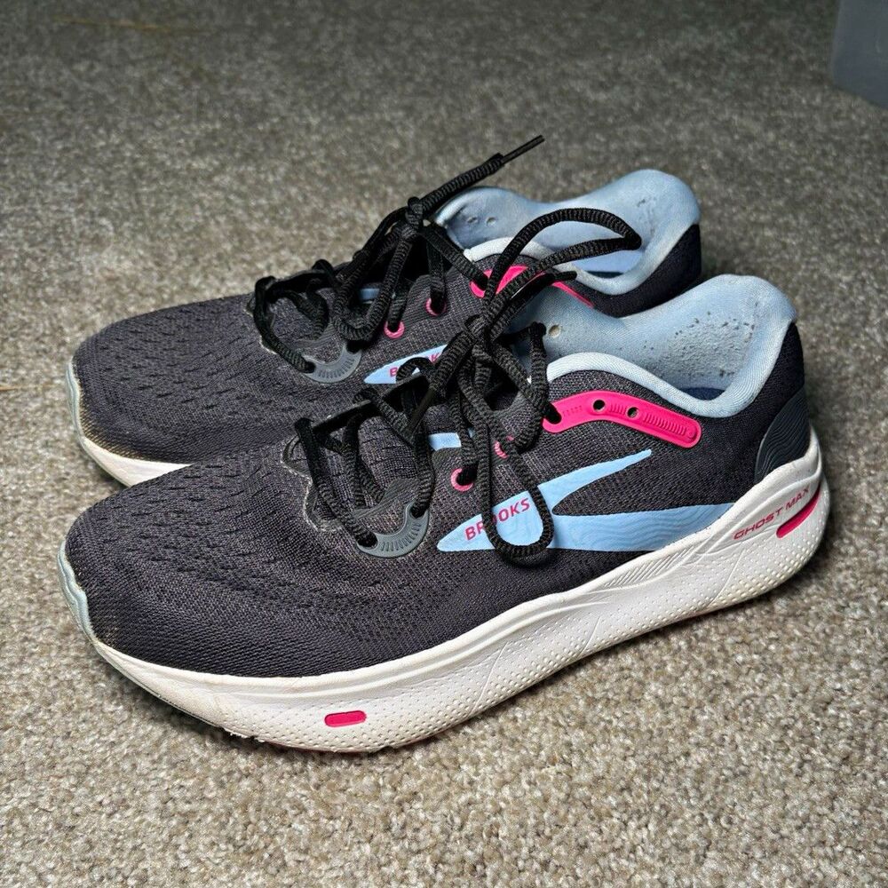 Brooks Ghost Max Women’s Low Top Athletic Sneaker Lace Up Black Blue Pink Size 9